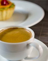 Cup of espresso and dessert