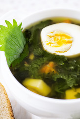 Nettle soup with egg and bread