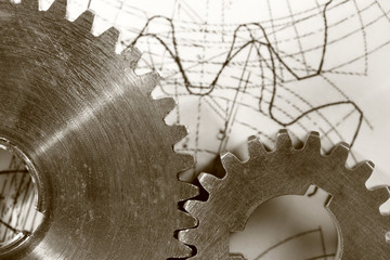 Steel cogwheels in connection on drawing