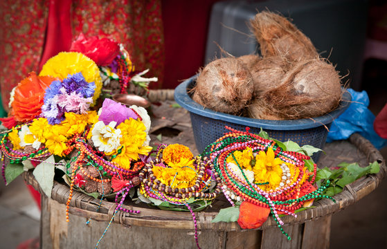 Floral arrangment for holi festival and religious offerings