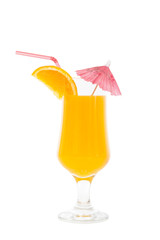 Orange juice and slices of orange isolated on white