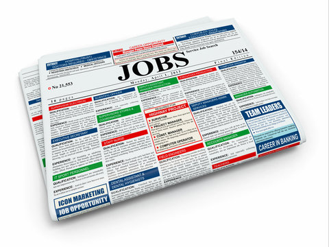 Search job. Newspaper with advertisments. 3d