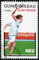 stamp printed in Guinea-Bissau shows a tennis player