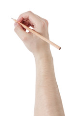 adult man hand write something with pencil
