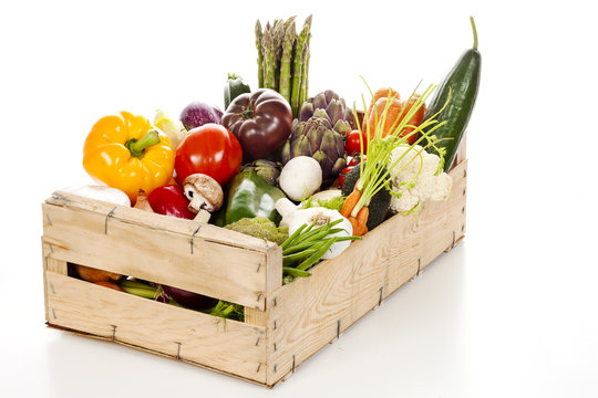 Assortment Of Fresh Vegetables In A Crate