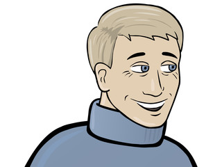 Portrait des blonden Mannes Nigel mit Blick nach rechts