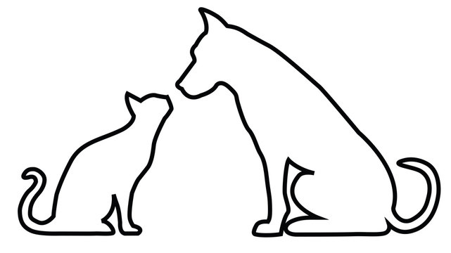 Dog and cat contours composition