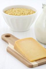 Gourmet macaroni and cheese ingredients.