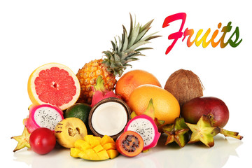 Composition of exotic fruits isolated on white