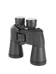 Black modern binoculars isolated on white