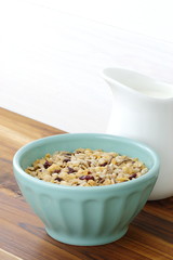 Delicious and healthy muesli with fresh milk