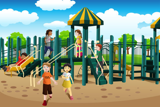 Multi-ethnic kids playing in the playground