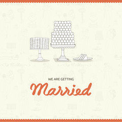 Beautiful vector wedding background with cakes