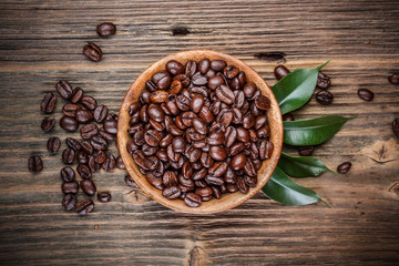 Bowl with roasted coffee beans