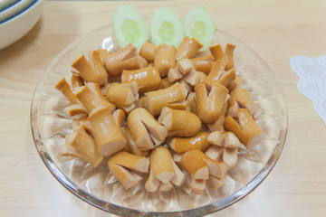 Plate of deep fried sausages
