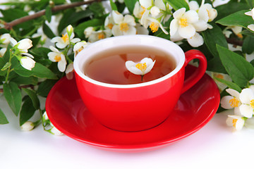 Cup of tea with jasmine, isolated on white