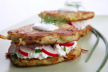 Potato pancakes with cream cheese