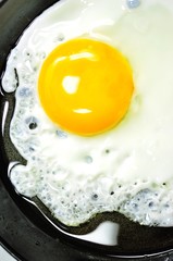 A fried egg on pan