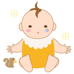 泣く赤ちゃんとリスさん