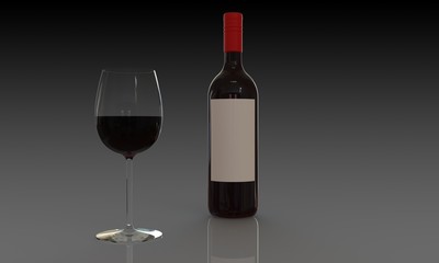 Bottle of red wine and glass isolated dark background