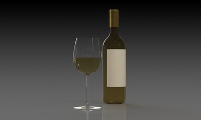 Bottle of white wine and glass isolated dark background