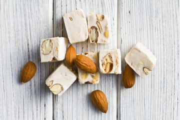white nougat with almonds