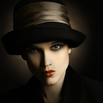 Retro woman in hat vintage portrait