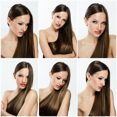 fashion hairstyle collage , natural long shiny healthy hair