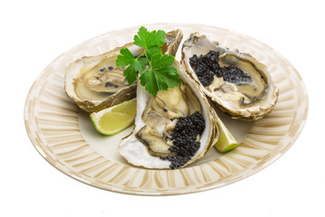 Oysters with black cavair