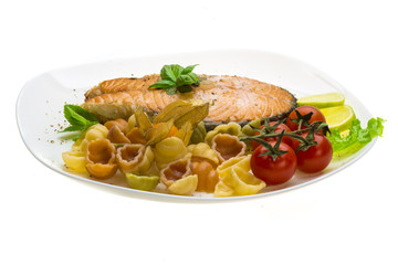Grilled salmon with pasta