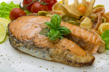 Grilled salmon with pasta