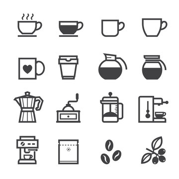 Coffee icons and Coffee Shop with White Background