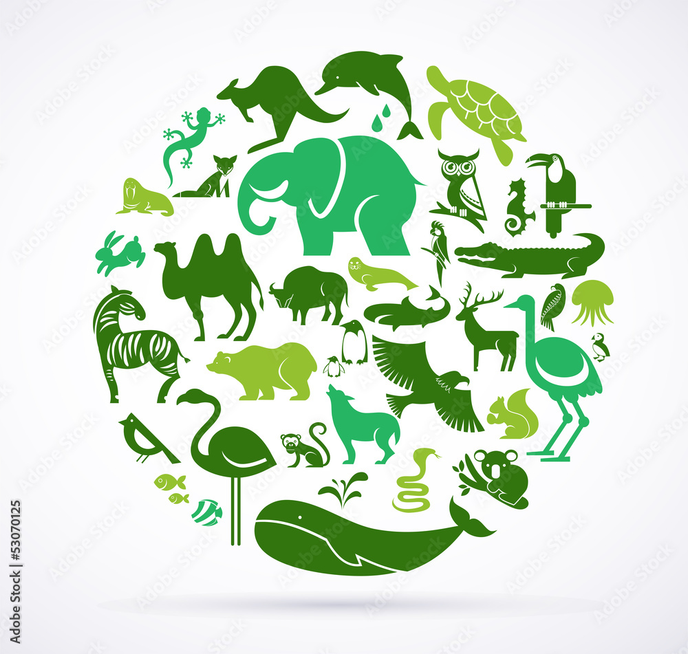 Wall mural animal green world - huge collection of icons