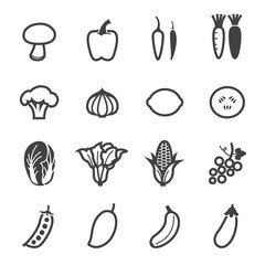 Vegetables and Fruits Icons with White Background