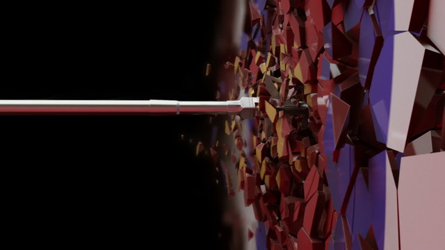 Slow Motion shot of an arrow crushing the target.