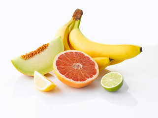 Various fruits isolated on the white background