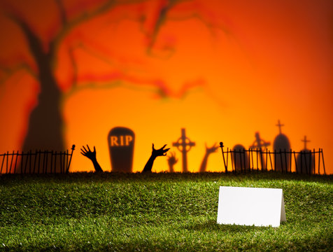 Halloween landscape with table card