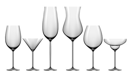Realistic set of glasses for alcohol drinks
