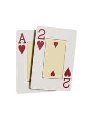 Poker, Ass, 2, Herz, gefächert, weiß,