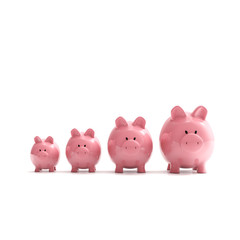 Sparschweine Gruppe - Geldanlage / 3D Illustration