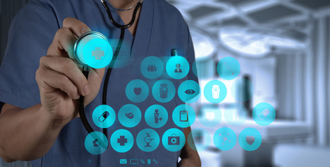 Medicine doctor hand working with modern computer interface