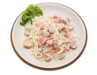 Spaghetti Carbonara with Bacon isolated on white