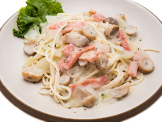 Spaghetti Carbonara with Bacon isolated on white