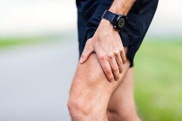 Runner leg pain during training, man injury