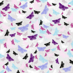 Seamless pattern with colorful butterflies flying