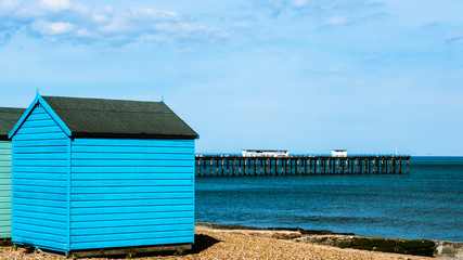 Bright blue Beach Huts