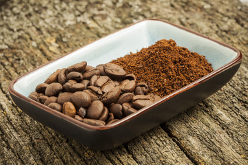 Ground coffee and coffee beans