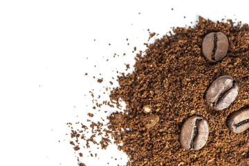 Ground coffee and coffee beans