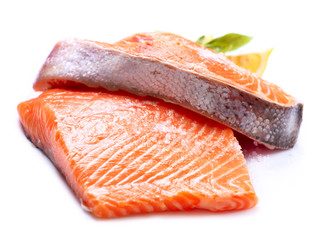 Salmon Raw Fillet. Red Fish isolated on a White Background