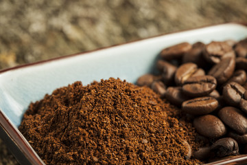 Ground coffee and coffee beans